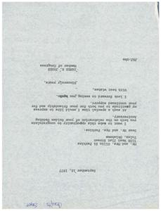 Golden Wedding Anniversary Congratulatory Letter from Congressman James R. Jones, 1977-09-10